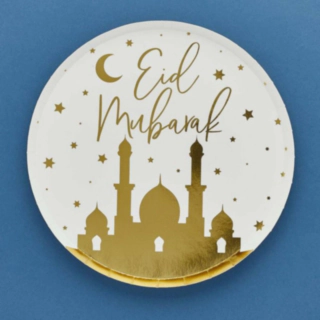 Eid Mubarak -lautaset valkoinen/kulta