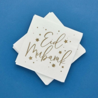Eid Mubarak -servetit, valkoinen/kultainen
