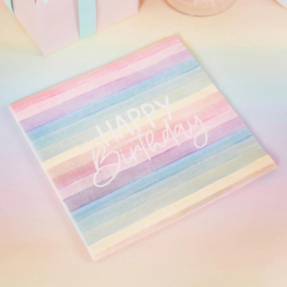 Värikkäät pastellisävyiset Happy Birthday -ekoservetit