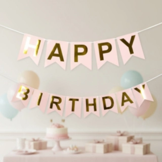Happy Birthday Koristenauha Vaaleanpunainen/Kulta