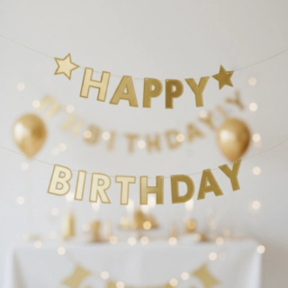Happy Birthday Tähdet Koristenauha Kulta