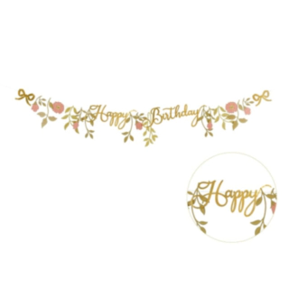 Kukkakoriste Happy Birthday Viirinauha Kulta