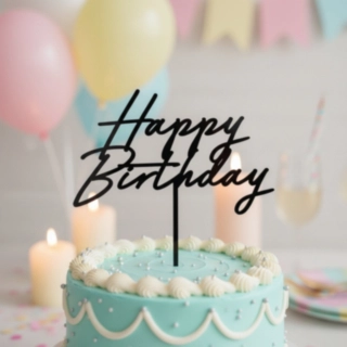 Happy Birthday Akryylikakkukoriste Musta