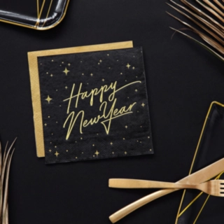 Mustat Happy New Year -servetit