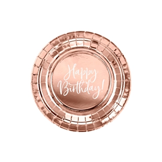 Ruusukultaiset Happy Birthday -lautaset