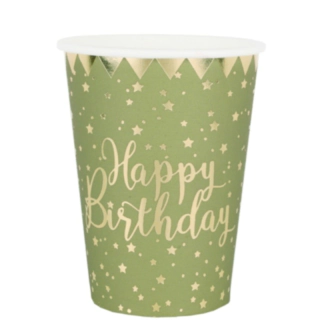 Happy Birthday Kertakäyttökupit Oliivi