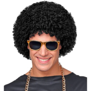 70-luvun Afro Peruukki Musta