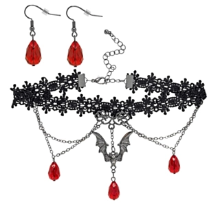 Veripisara Choker & Korvakorut Musta/Punainen