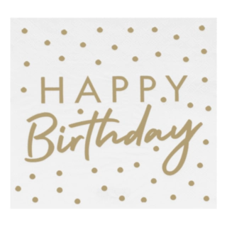 Happy Birthday Servetit Valkoinen/Kulta