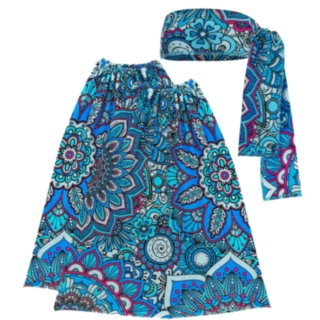 60-luvun mandala-otsapanta ja säärystimet vaaleansininen