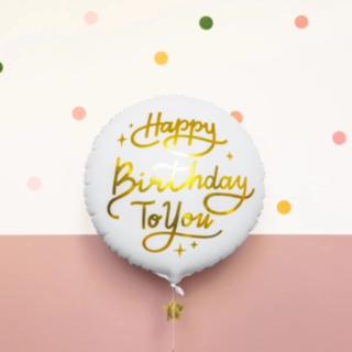 Pyöreä Happy Birthday Foliopallo Valkoinen/Kulta