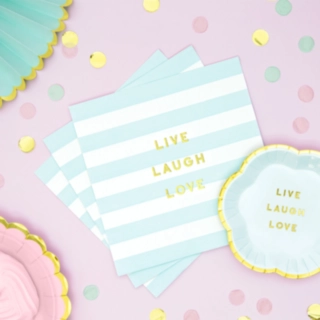 Vaaleansiniset Live Laugh Love -servetit