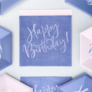 Siniset Happy Birthday -servetit