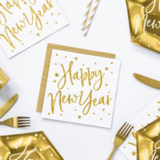Kultaiset Happy New Year -servetit